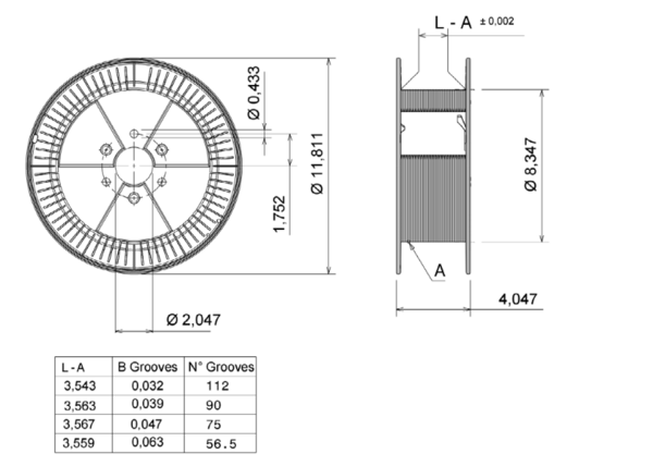 300-15-hr-plastic-spool-12-33lb-internal-width-3-56-with-alternated-full-spokes-grooves-0-0314-0-0393-0-0472-0-0629-drawing